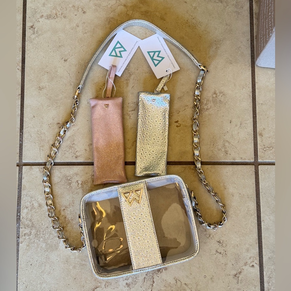 Kelly Wynne Clear & Silver Crossbody Bag w/ pouches